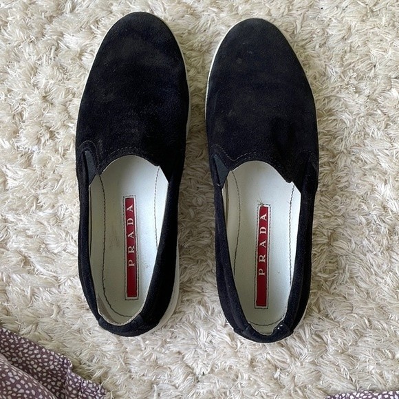 Prada black suede slip ons size 37 US7 - Picture 2 of 7
